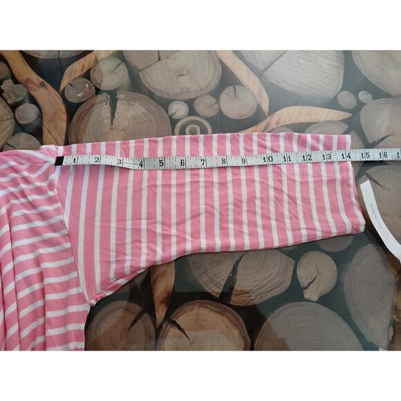 T by Talbots UPF 50+ Pink White Stripe Hoodie Beach Cover up 3/4 Sleeve Large - Picture 6 of 11